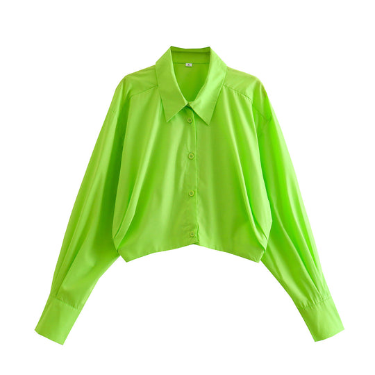 Damen Kurzgeschnittene übergroße Bluse mit weiten Ärmeln und Hemdkragen Shop Nory