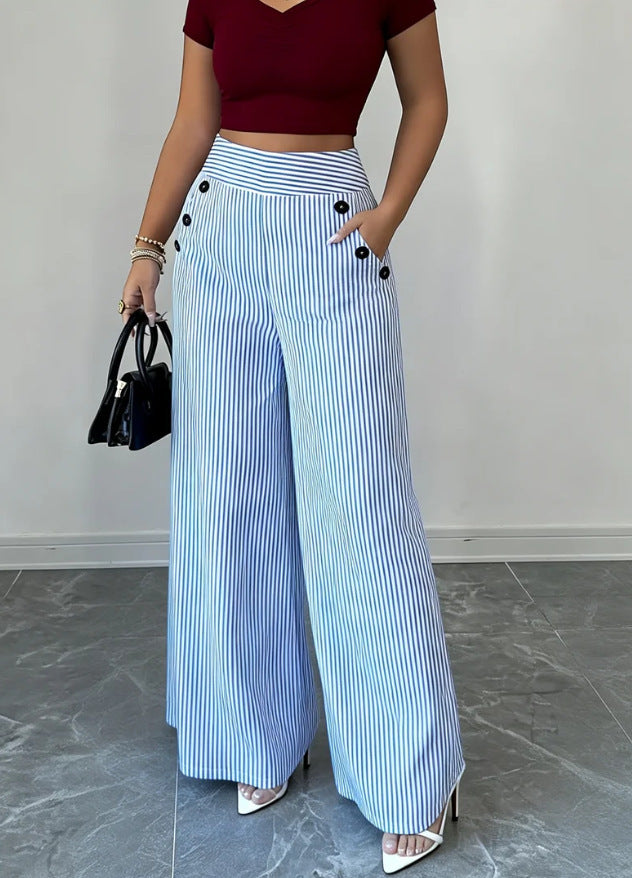 Damen nan hochgeschnittene Palazzo-Hose mit maritimen Knopfdetails und weitem Bein Shop Nory