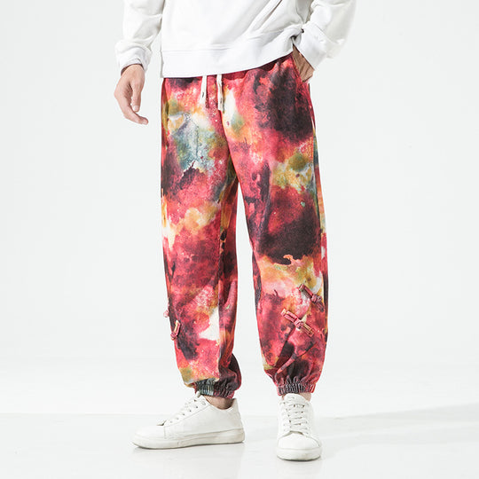 Herren Tie-Dye Baggy Jogginghose mit Tunnelzug, Gummibündchen und dekorativen Riemen Shop Nory