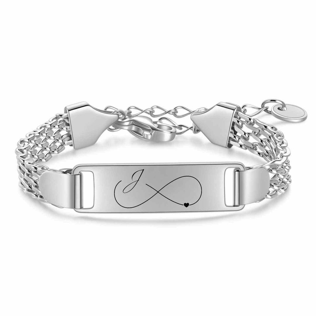 Damen Armband mit personalisierbarem Infinity-Anhänger und feinem Edelstahlband Shop Nory