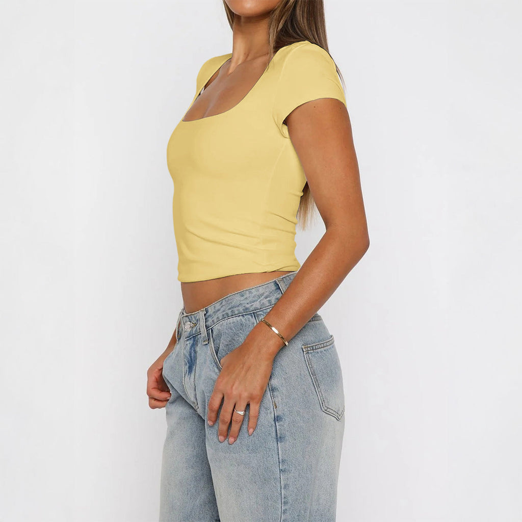 Damen Kurzarm T-Shirt mit quadratischem Ausschnitt