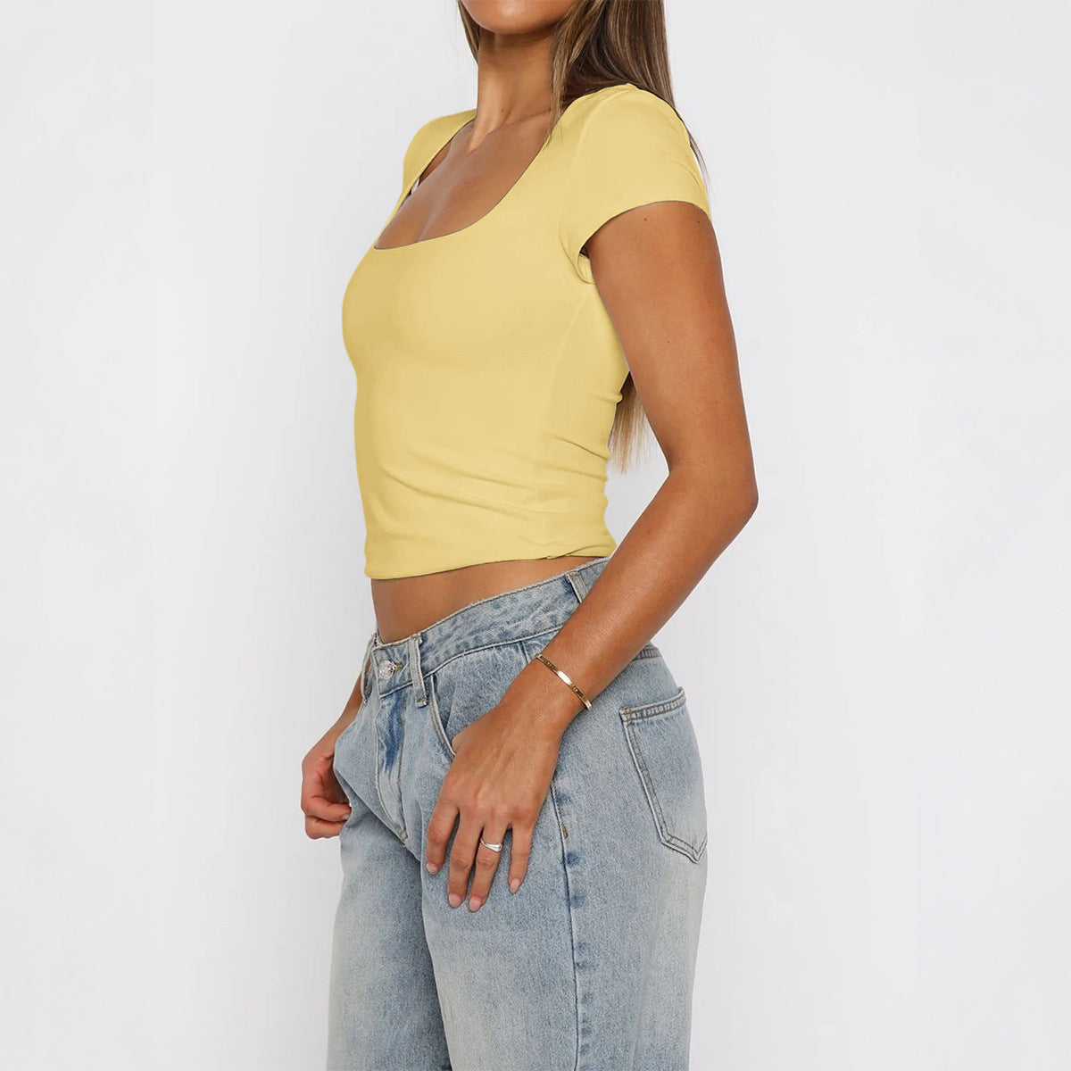 Damen Kurzarm T-Shirt mit quadratischem Ausschnitt