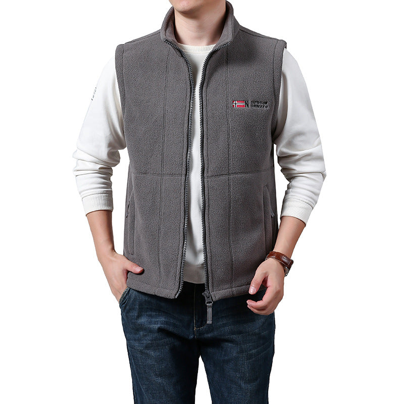 Herren Warme Fleece-Outdoorweste mit durchgehendem Reißverschluss und Stehkragen Shop Nory