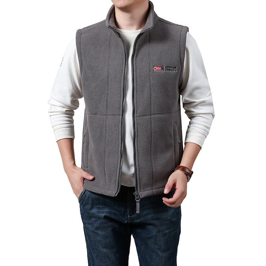 Herren Warme Fleece-Outdoorweste mit durchgehendem Reißverschluss und Stehkragen Shop Nory