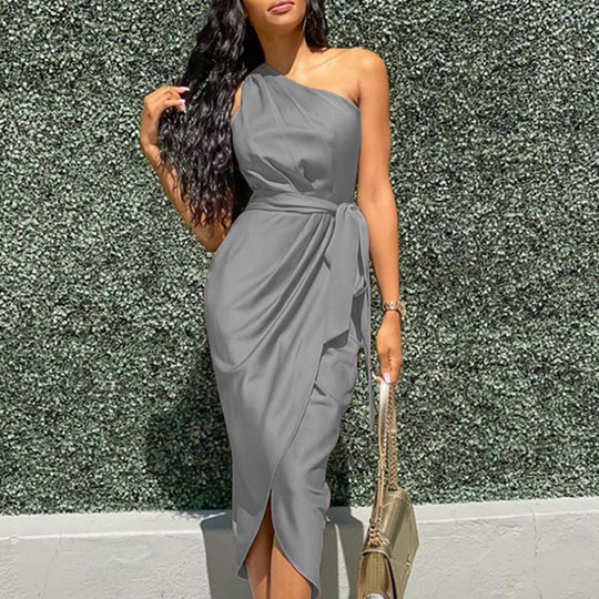 Damen Elegantes Wickelkleid mit asymmetrischem Schnitt und Taillengürtel