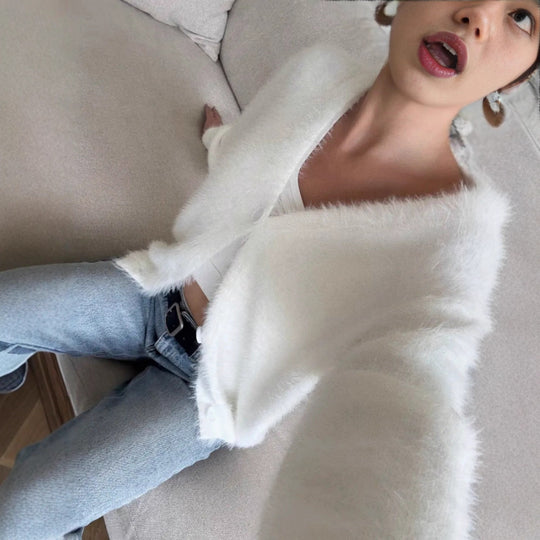 Damen Flauschiger Cardigan mit Druckknöpfen Shop Nory