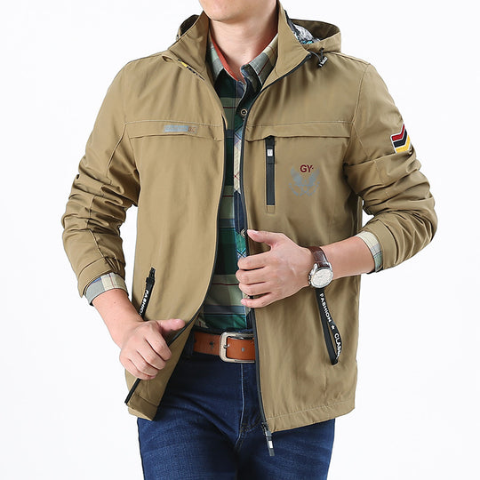 Herren leichte wasserabweisende Softshell-Kapuzenjacke mit Reißverschlusstaschen und Ärmeldetail Shop Nory