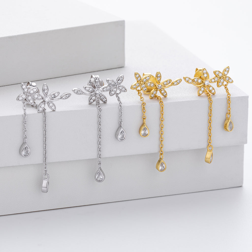 Damen Ohrhänger mit floralem Design und funkelnden Zirkonanhängern Shop Nory
