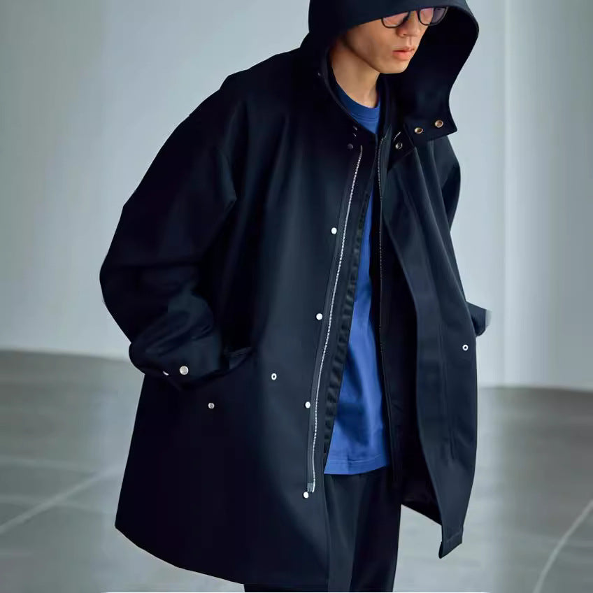 Herren Weit geschnittener wasserabweisender Parka mit Druckknopfverschluss und Kapuze Shop Nory