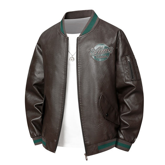 Herren Modische Kunstleder-Bomberjacke mit praktischen Taschen Shop Nory