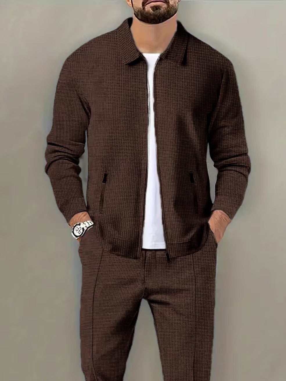 Herren modische Sweatjacke mit strukturierter Oberfläche und praktischen Reißverschlusstaschen