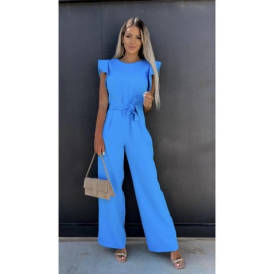 Frauen Fließender Weitbeiniger Jumpsuit mit Rüsche Ärmel