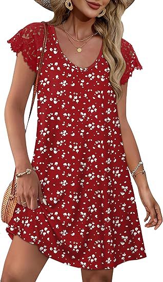 Damen Sommerkleid mit eleganten Spitzenärmeln und floralem Muster