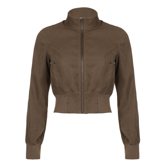 Damen nan taillierte Kurzjacke mit Stehkragen, durchgehendem Reißverschluss und elastischem Bund Shop Nory