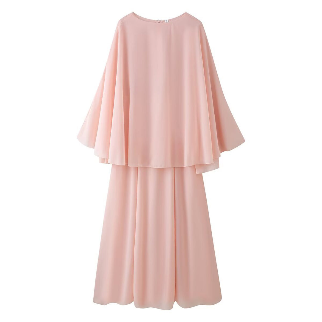 Damen Zweiteiliges Chiffon-Abendset mit Cape-Top und weitem Maxirock Shop Nory