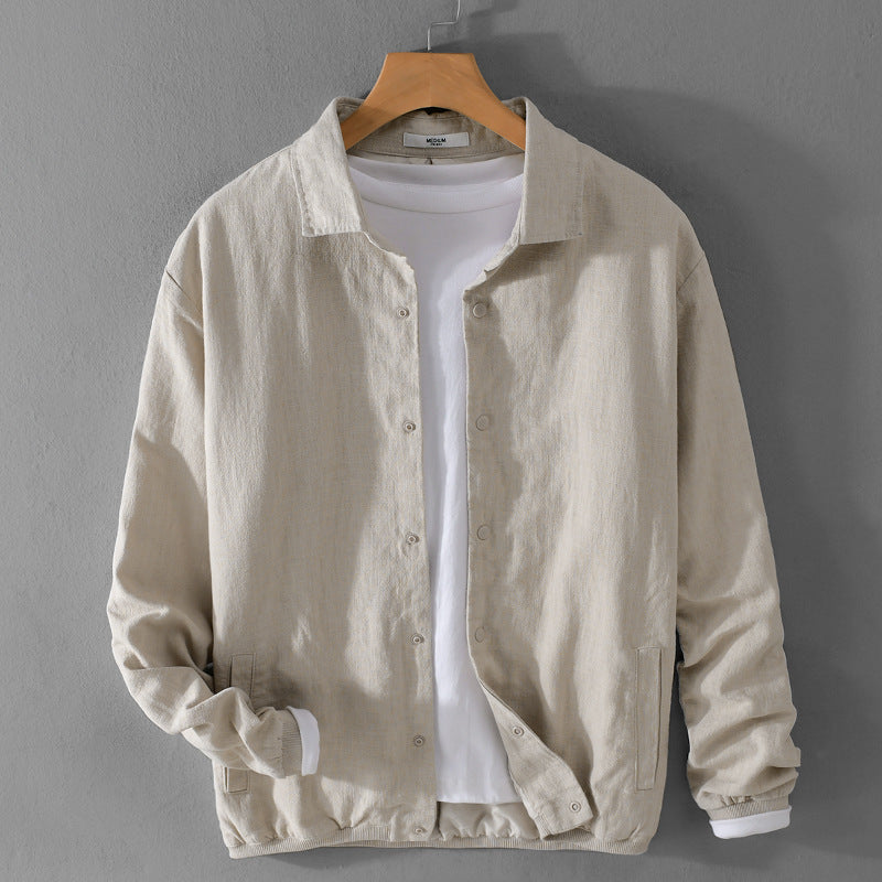 Herren Leichte Leinenjacke mit Hemdkragen, Relaxed Fit und Druckknopfleiste Shop Nory