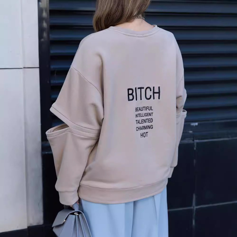 Damen Oversized Sweatshirt mit Layer-Ärmeln und seitlichem Schlitz Shop Nory