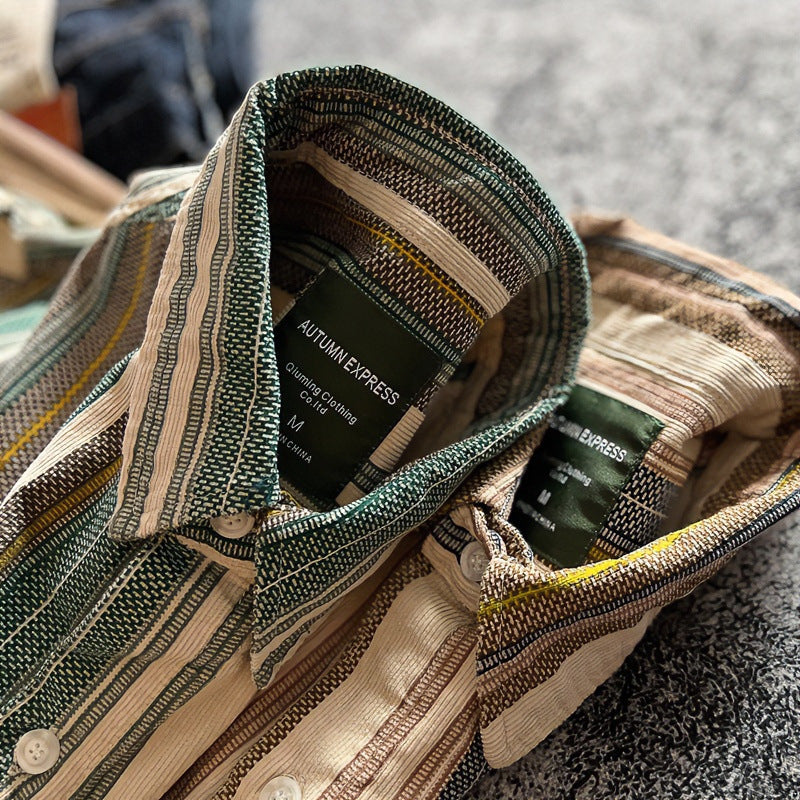 Unisex Oversized gestreiftes Baumwollmix-Hemd mit Brusttasche und entspanntem Schnitt Shop Nory