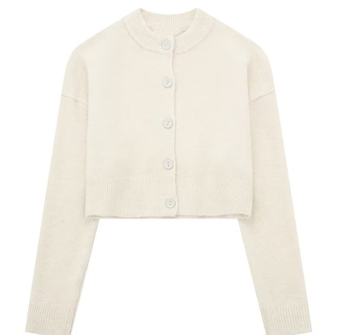 Damen Kurze Strickjacke mit Knopfleiste und Elegantem Rundhalsausschnitt Shopnory