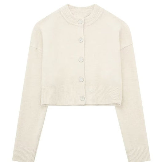 Damen Kurze Strickjacke mit Knopfleiste und Elegantem Rundhalsausschnitt Shopnory