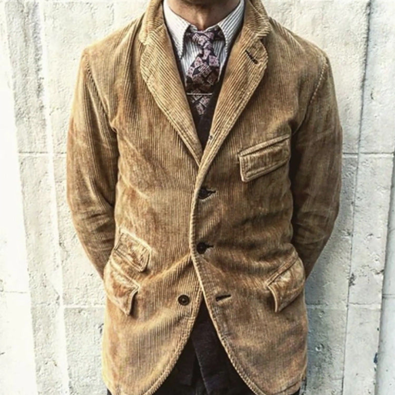 Herren Kordsamt-Sakko im Vintage-Look mit Pattentaschen und Reverskragen Shop Nory
