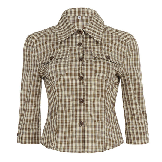 Damen nan taillierte Dreiviertelarm Karobluse mit Brustpattentaschen und Hemdkragen Shop Nory