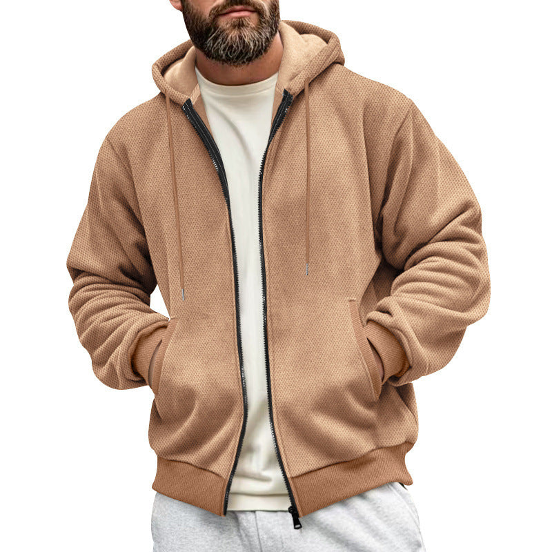 Herren Strukturiertes Kapuzen-Sweatshirt mit Vollzip, Seitentaschen und Rippbündchen Shop Nory