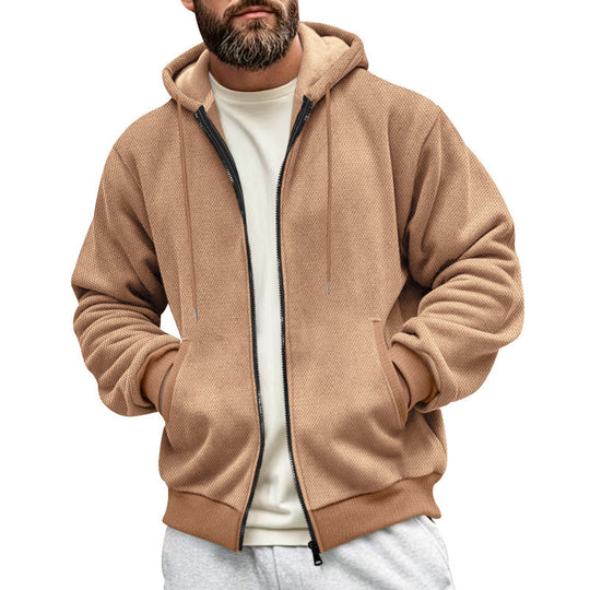 Herren Strukturiertes Kapuzen-Sweatshirt mit Vollzip, Seitentaschen und Rippbündchen Shop Nory