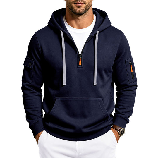 Herren Performance-Hoodie mit Halbreißverschluss, Utility-Ärmeltaschen und Kängurutasche Shop Nory