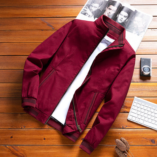 Herren Leichte Canvas-Übergangsjacke im Bomberstil mit gestreiftem Rippkragen und verdecktem Reißverschluss Shop Nory