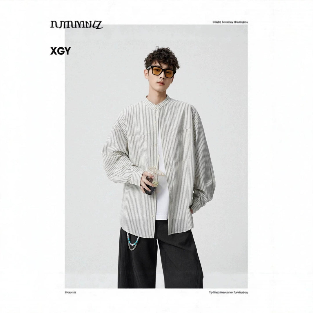 Herren Oversize-Hemd mit Stehkragen und feinem Nadelstreifen Shop Nory
