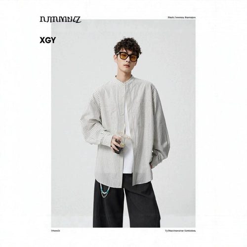 Herren Oversize-Hemd mit Stehkragen und feinem Nadelstreifen Shop Nory