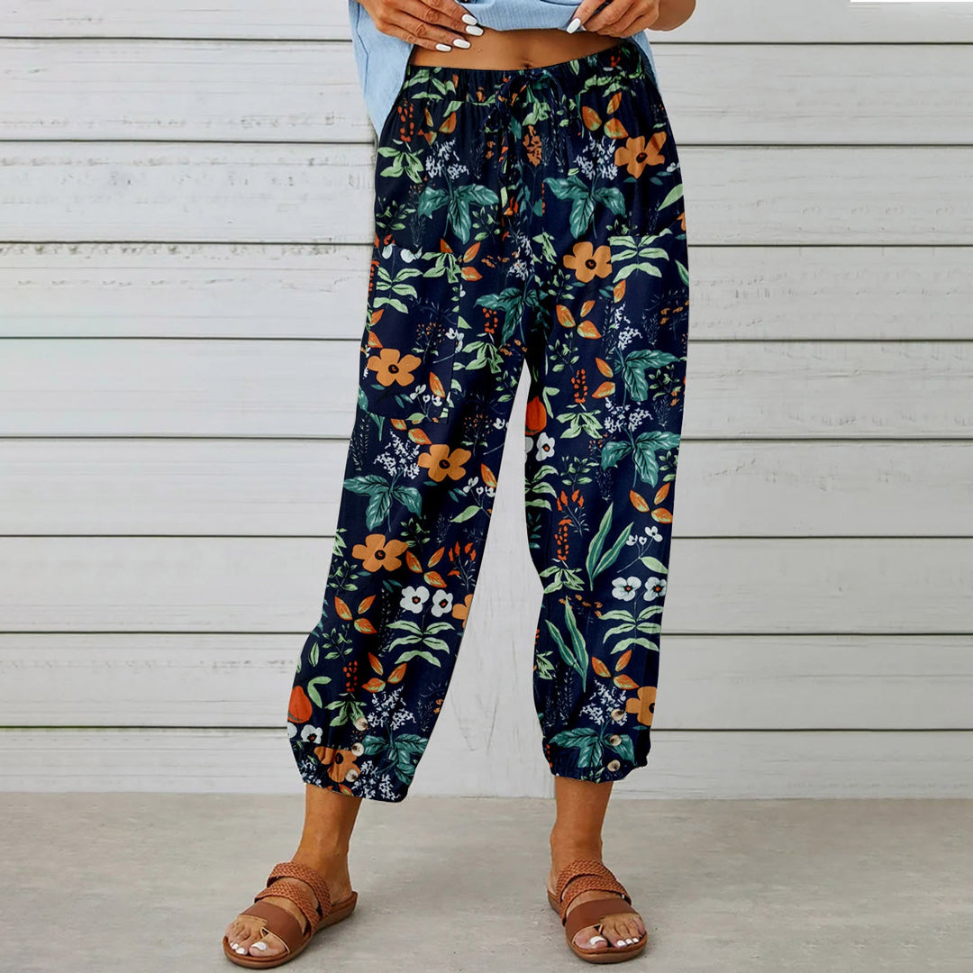 Damen Elegante Sommerhose mit floralem Muster und lockerem Schnitt