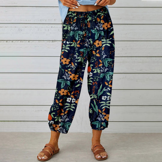 Damen Elegante Sommerhose mit floralem Muster und lockerem Schnitt