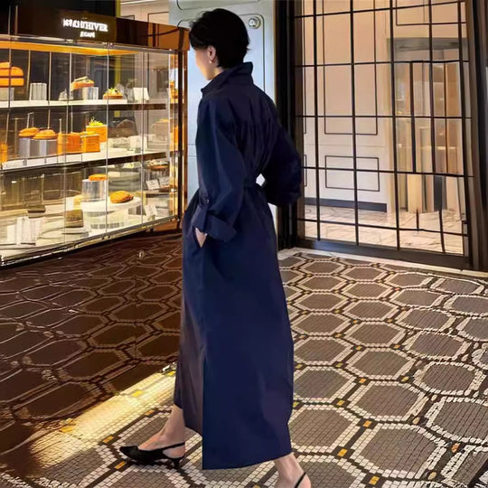Damen Maxikleid im Oversize-Hemdstil mit Stehkragen, Schulterpasse und Eingrifftaschen Shop Nory