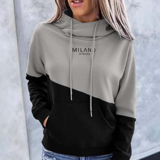 Damen Colorblock Kapuzenpullover mit Schlauchkragen, Kängurutasche und Drop-Shoulder Shop Nory