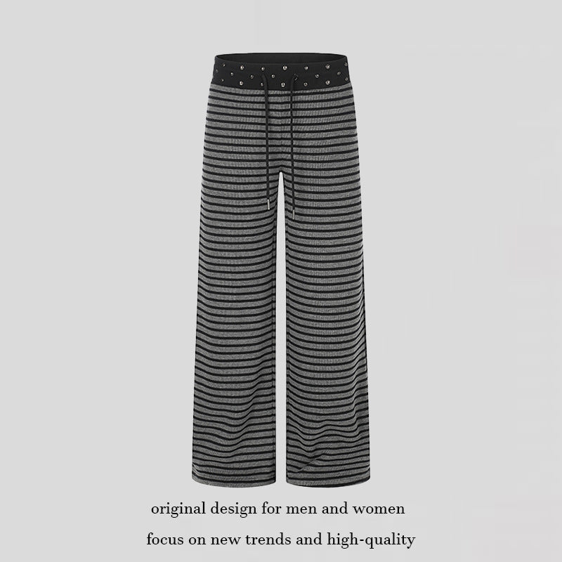 Damen Gestreifte Palazzo-Relaxhose mit Nietenbund und Tunnelzug Shop Nory