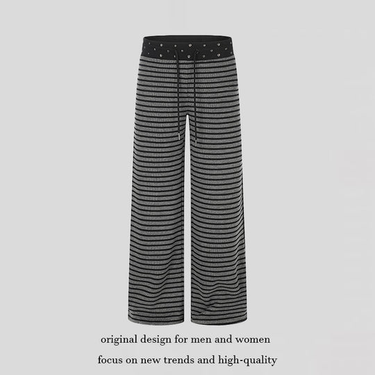 Damen Gestreifte Palazzo-Relaxhose mit Nietenbund und Tunnelzug Shop Nory