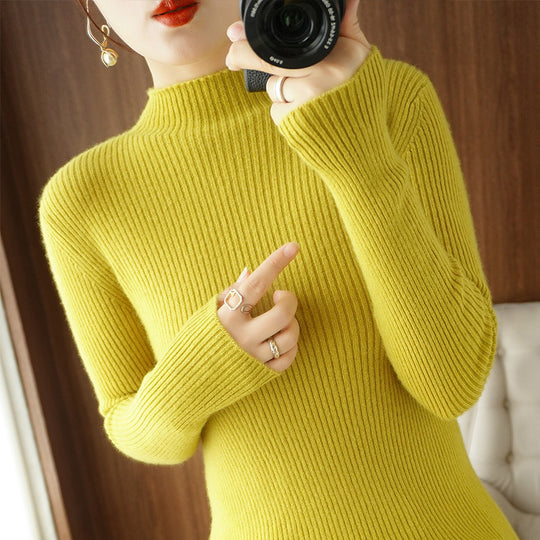 Damen Körperbetonter Rippenstrick-Rollkragenpullover mit Stretch-Effekt Shop Nory