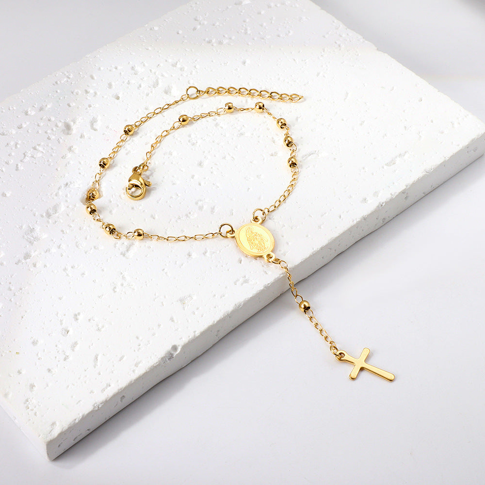 Damen elegante Halskette mit Kreuzanhänger und feinen Perlenakzenten Shop Nory