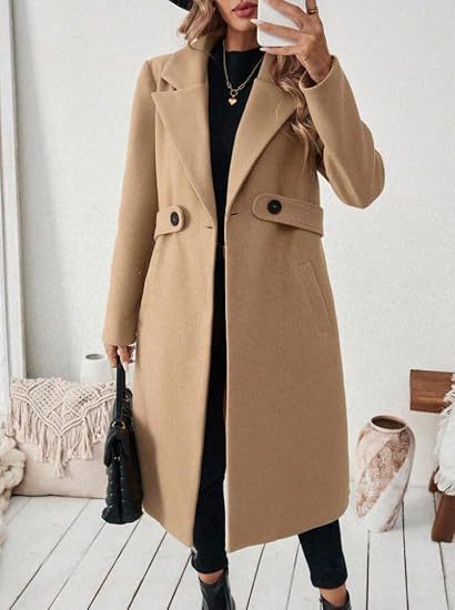 Damen Midilanger Wollmix-Mantel mit Taillenpatte und klassischem Revers Shop Nory
