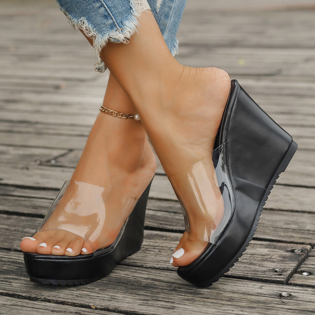 Damen Plattform-Sandalen mit transparentem Obermaterial und rutschfester Sohle