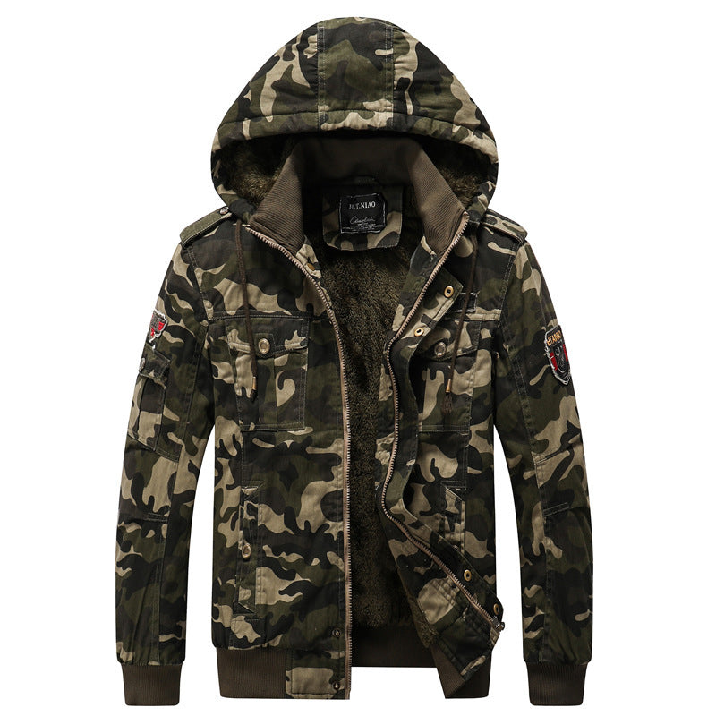 Herren Kapuzen-Camouflage-Fieldjacke mit Teddyfutter, Mehrfach-Taschen und Rippbündchen Shop Nory