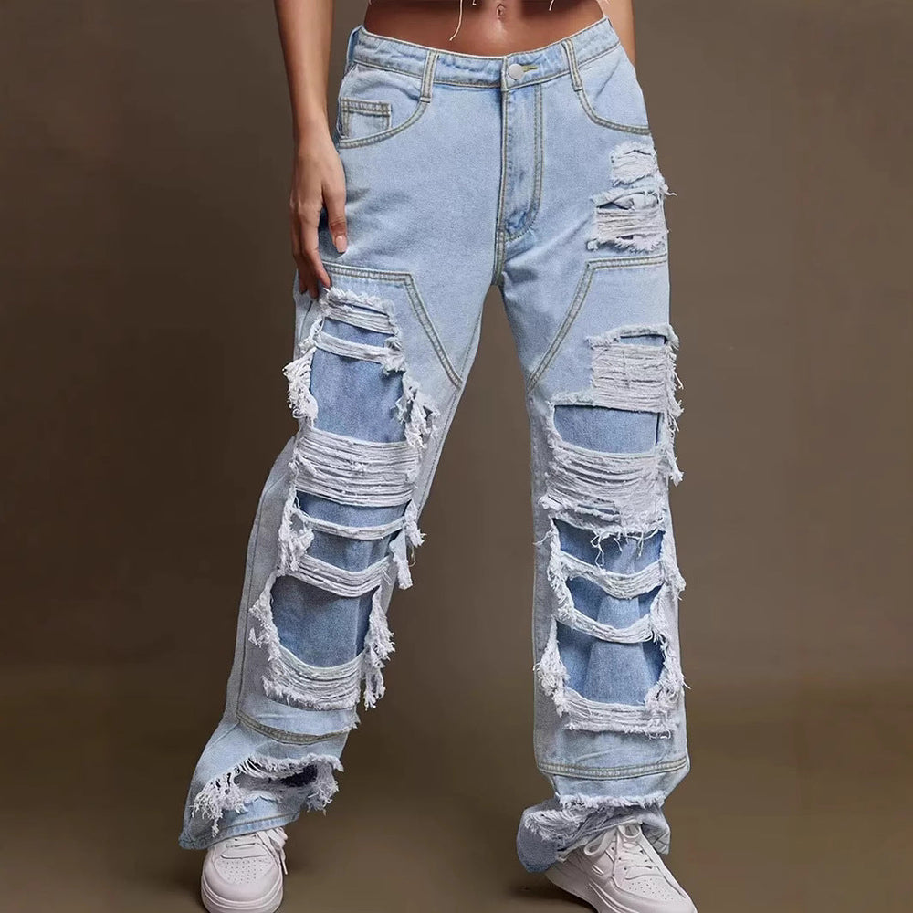 Damen Vintage Destroyed Jeans im lässigen Schnitt