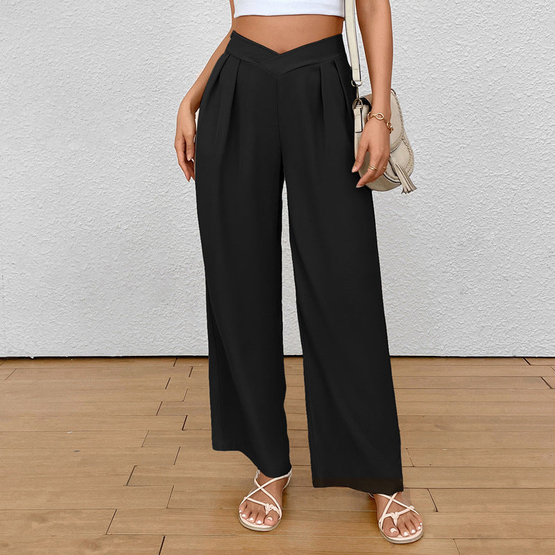 Damen Weite Palazzo‑Hose mit V‑Bund und Vorderfalten Shop Nory