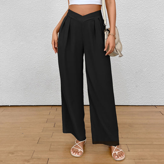 Damen Weite Palazzo‑Hose mit V‑Bund und Vorderfalten Shop Nory