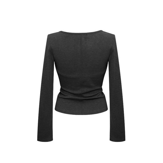 Damen Langarm-Top mit Neckholder, Wickeloptik und figurbetontem Schnitt Shop Nory