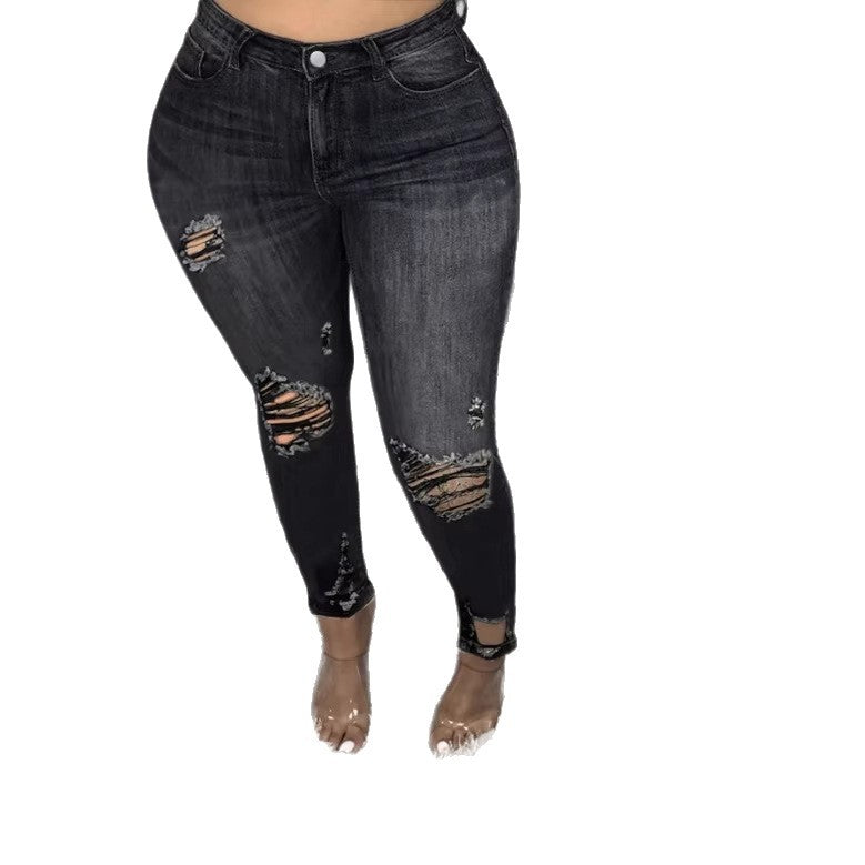 Damen Hochtaillierte figurformende Röhrenjeans mit asymmetrischen Rissen und knöchellangem Schnitt Shop Nory