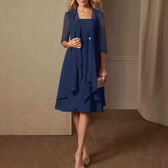 Damen nan Chiffon-Abendkleid mit Bolero und asymmetrischem Lagenrock