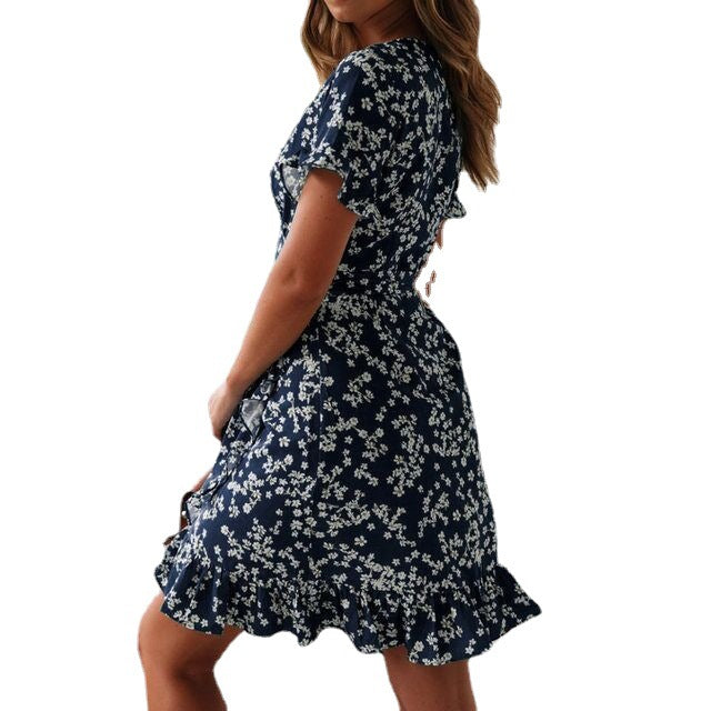 Damen Wickel Blumen Mini Kleid